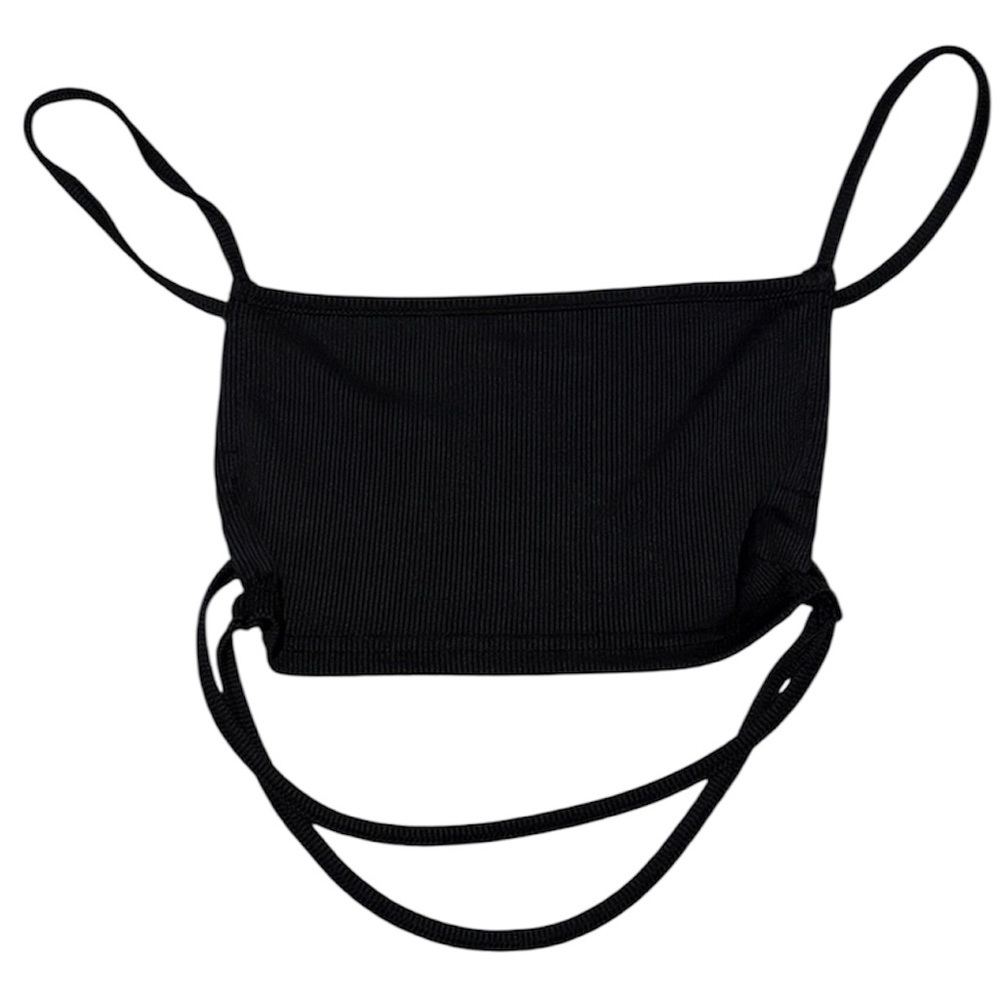 SHEIN Black Ribbed Crop Top Tie Strap Minimalist Y2K